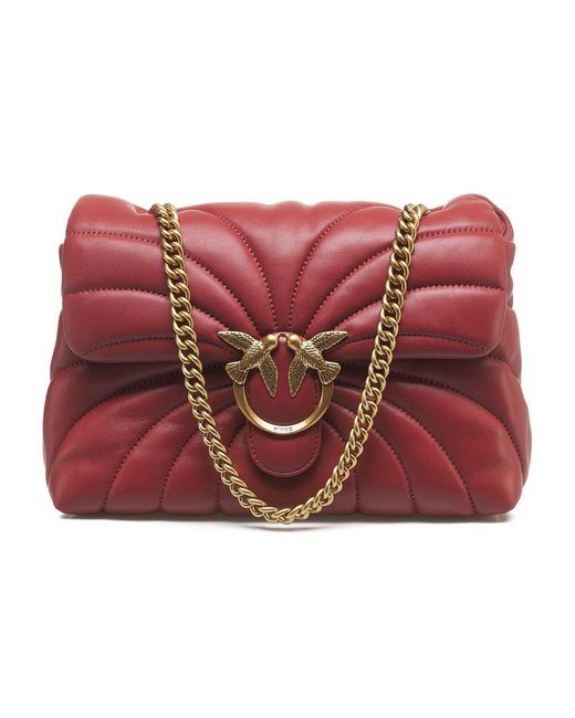 Pinko Red Love Puff Quilted Chain-Linked Crossbody Bag