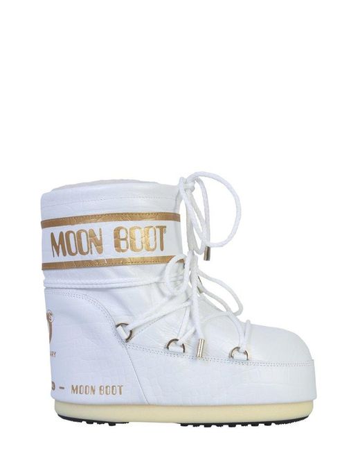 Moon Boot White Logo Printed Padded Lace-up Boots