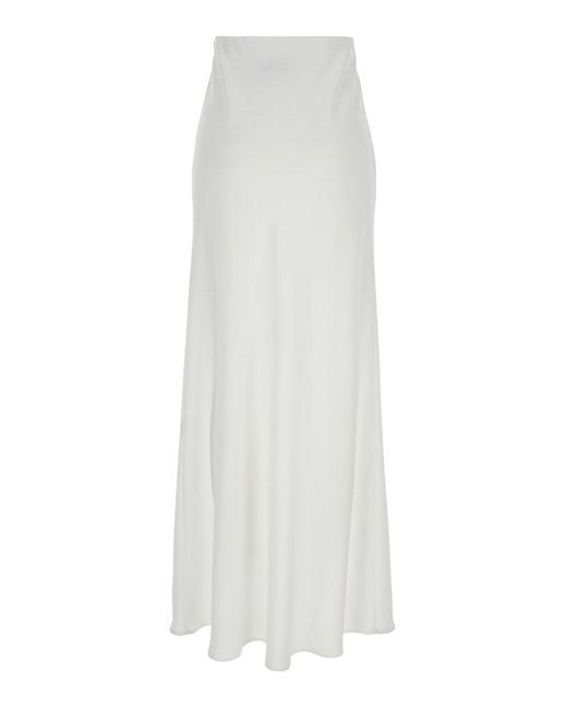 Plain White Long Skirt With Ruffle Hem Detail