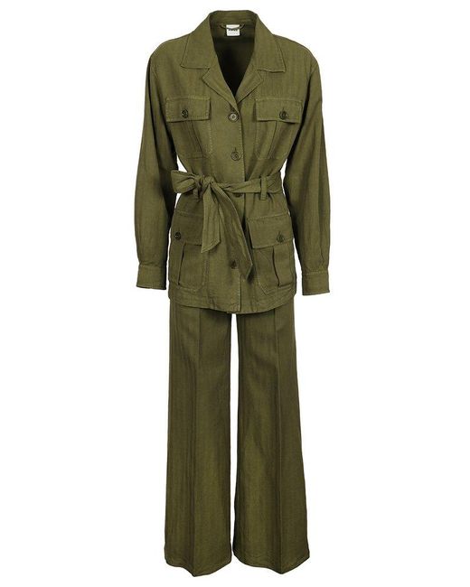 Aspesi Green Single-Breasted Belted Suit