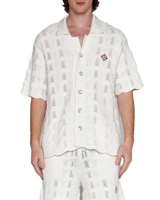 Casablancabrand White Short-sleeved Crochet Knitted Shirt for men