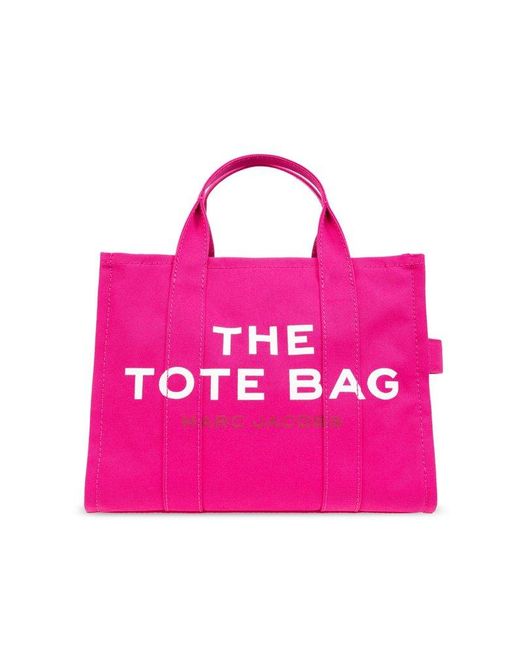 Marc Jacobs Pink Logo Printed Zipped Medium Tote Bag