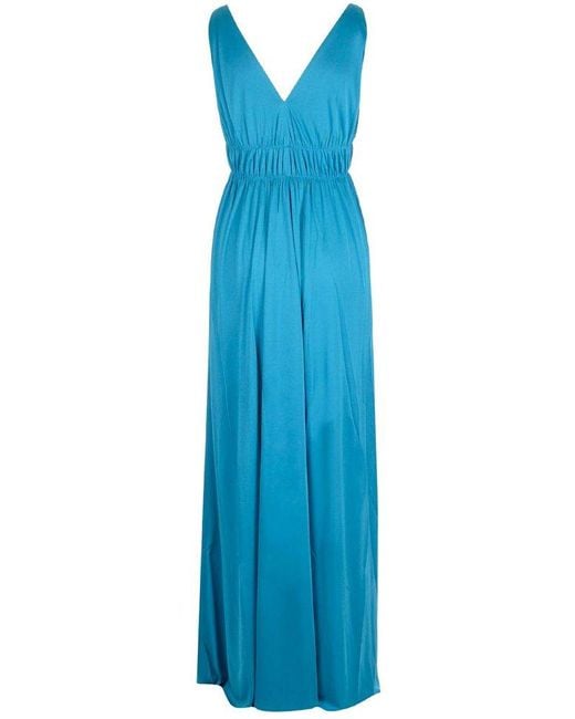 P.A.R.O.S.H. Blue V-neck Sleeveless Maxi Dress