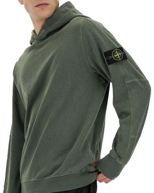 Stone Island Green Press-stud Fastened Logo Patch Hoodie for men