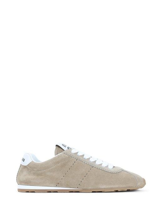 Miu Miu White Logo-Printed Lace-Up Sneakers