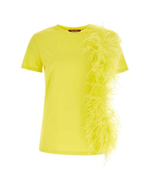 Max Mara Studio Yellow Feather Detailed Crewneck T-shirt