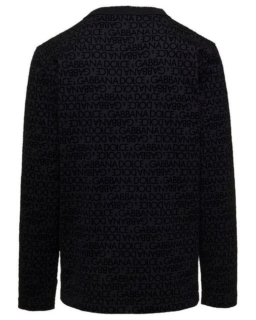 Dolce & Gabbana Blue Long Sleeve T-Shirt With All-Over Logo Print for men