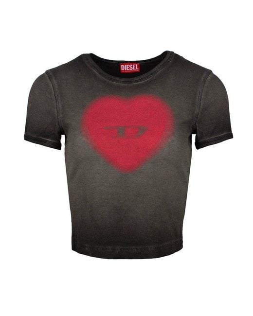DIESEL Red T-ele Logo Heart Printed T-shirt