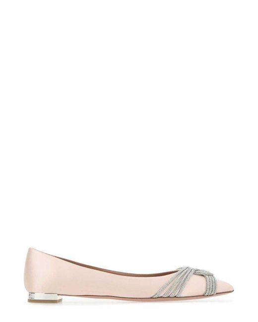 Aquazzura Gatsby Crystal-embellished Flat Shoes in Pink | Lyst