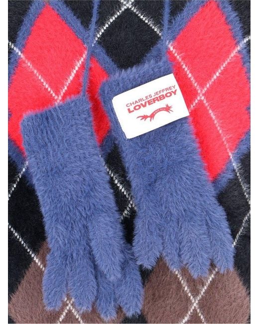 Charles Jeffrey Red Argyle Knit Sweater