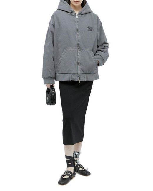 Miu Miu Gray Garment-dyed Gabardine Blouson Jacket