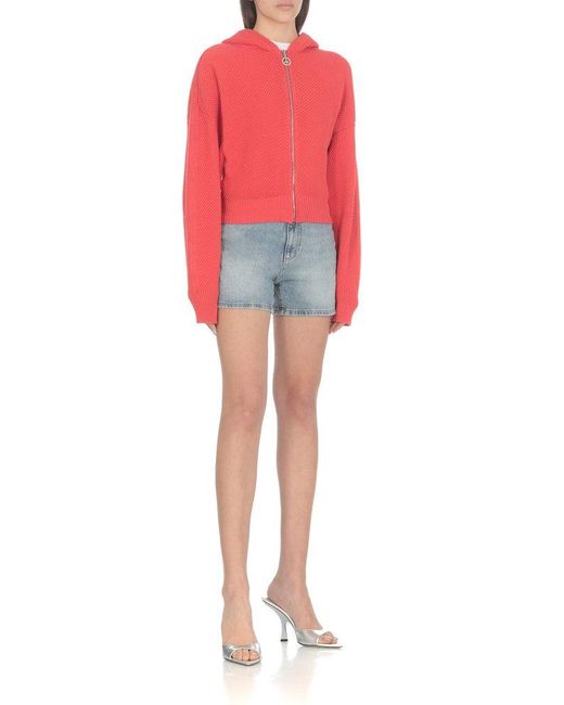 Moschino Red Jeans Long-sleeved Zipped Knitted Hoodie