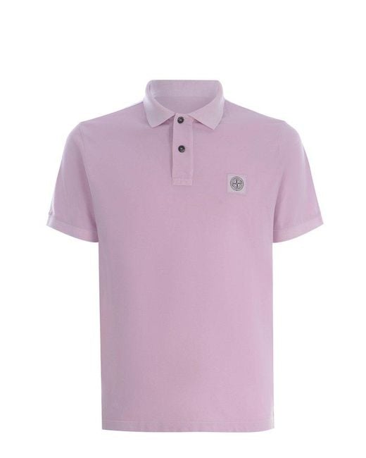 Stone Island Purple Logo Patch Short-sleeved Polo Shirt for men