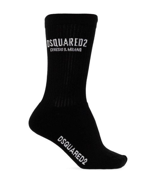 DSquared² Black Cotton Socks With Logo, for men