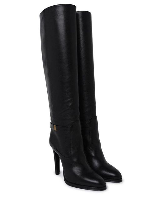 Saint Laurent Black Grained Leather Stiletto Ankle Boots