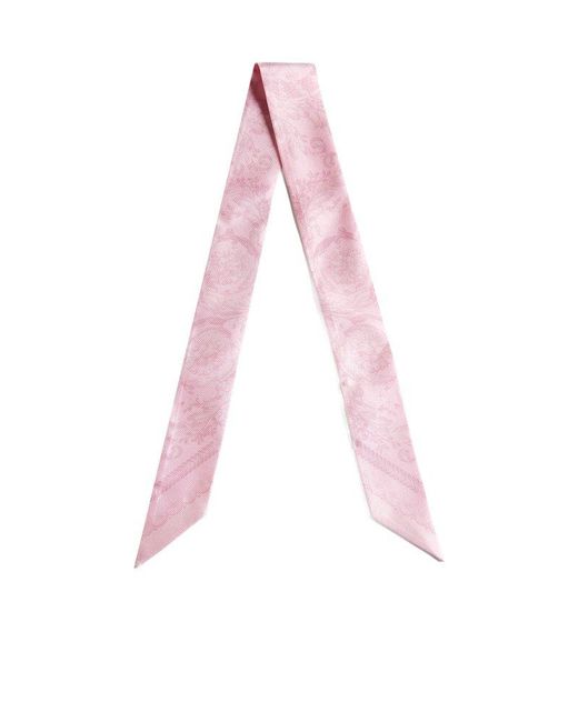 Versace Pink Barocco-printed Skinny Cut Scarf Tie