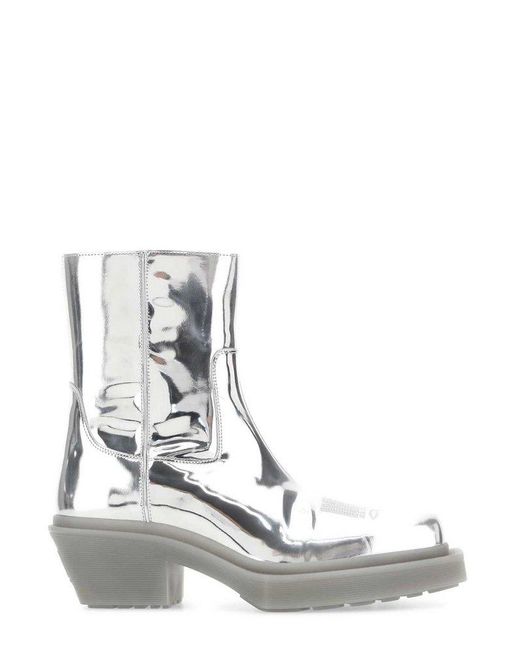 VTMNTS White Logo Embossed Shiny Ankle Boots for men