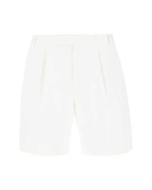 Alexander McQueen White Pleat-detailed Bermuda Shorts for men