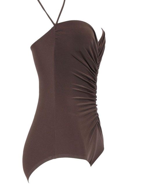 Norma Kamali Brown Gathered Bodysuit Tops