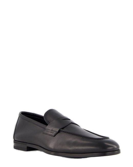 Tom Ford Black Almond Toe Loafers for men