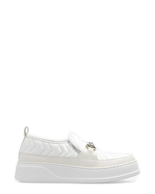 Gucci White Horsebit Chunky Sole Slip-on Sneakers