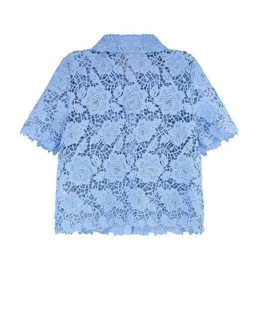 Self-Portrait Blue Laced Button-Up Shirt