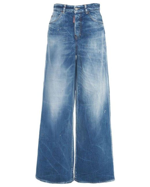 DSquared² Blue Wide-Leg Distressed Jeans