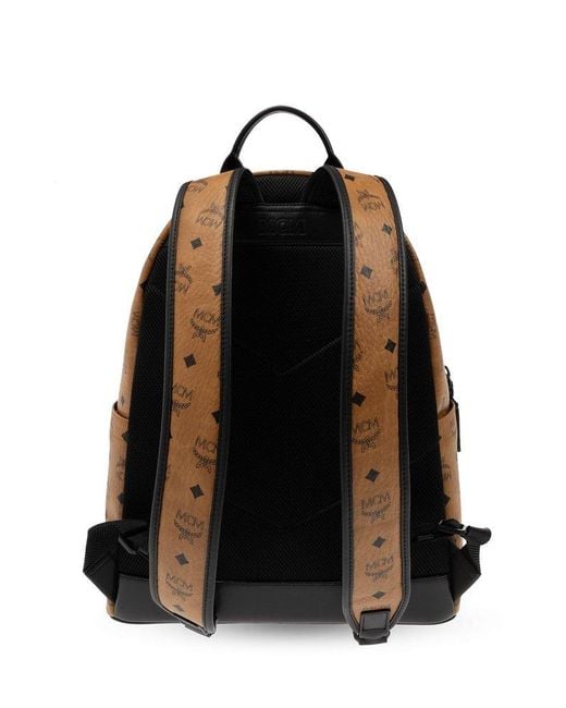 MCM Brown 'stark' Backpack With Monogram, for men