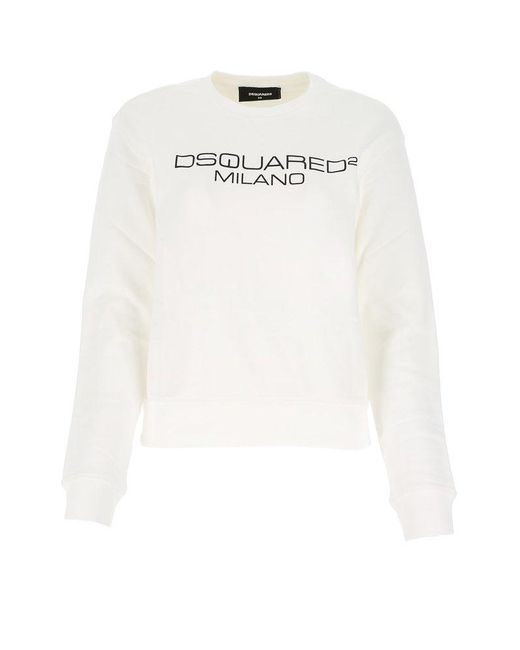 DSquared² White Logo Printed Crewneck Sweatshirt