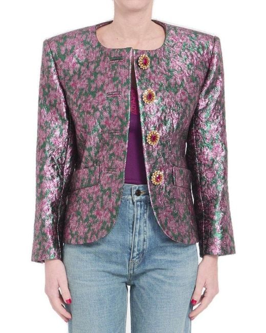 Saint Laurent Pink Brocade Singlebreasted Jacket