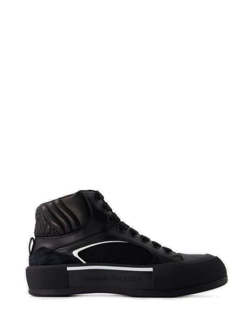 Alexander McQueen Black Seal-embroidered High-top Sneakers for men