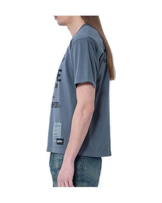 Yohji Yamamoto Blue X Neighbourhood Slogan-Printed Crewneck T-Shirt for men