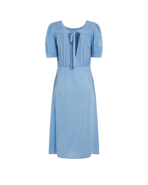 P.A.R.O.S.H. Blue Ruched Short-sleeved Midi Dress