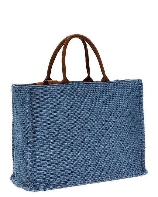 Marni Blue Large Shopping Bag With Logo Embroidery