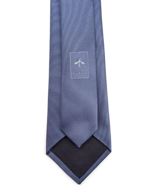 Gucci Blue Silk Tie With Lord Detail for men