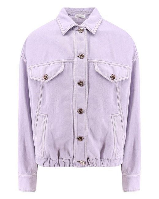 Brunello Cucinelli Purple Monili Embellished Elastic Waistband Jacket