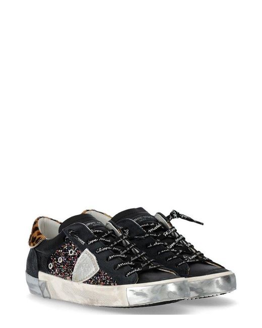 Philippe Model Paris Embellished Lace-up Sneakers in Black | Lyst