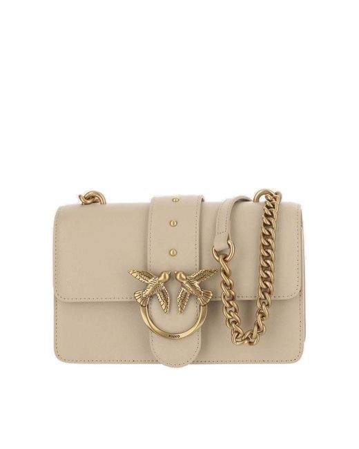 Pinko Natural Leather Flap Mini Crossbody Bag