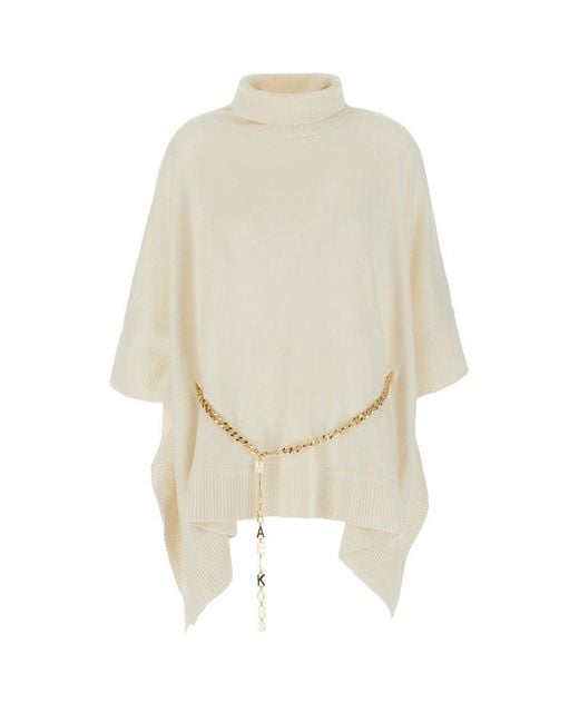 Michael Kors White Michael Turtleneck Chained Poncho