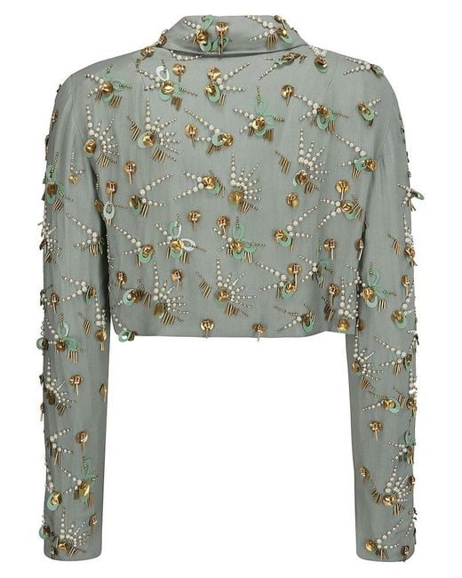 Dries Van Noten Green All-over Embellished Cropped Jacket
