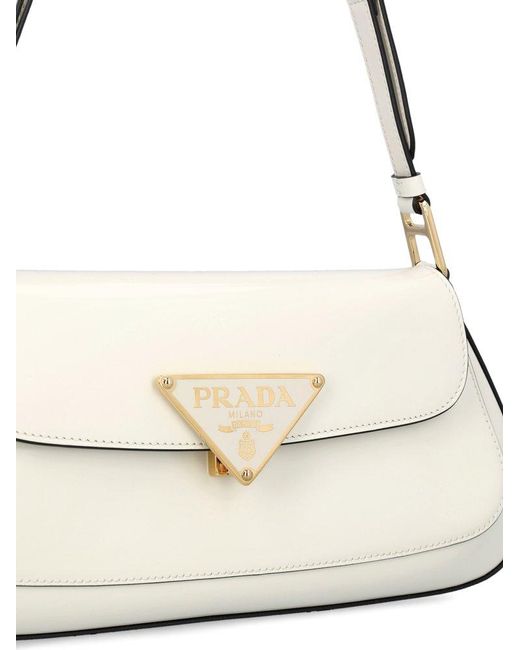 Prada Natural Cleo Logo Plaque Shoulder Bag