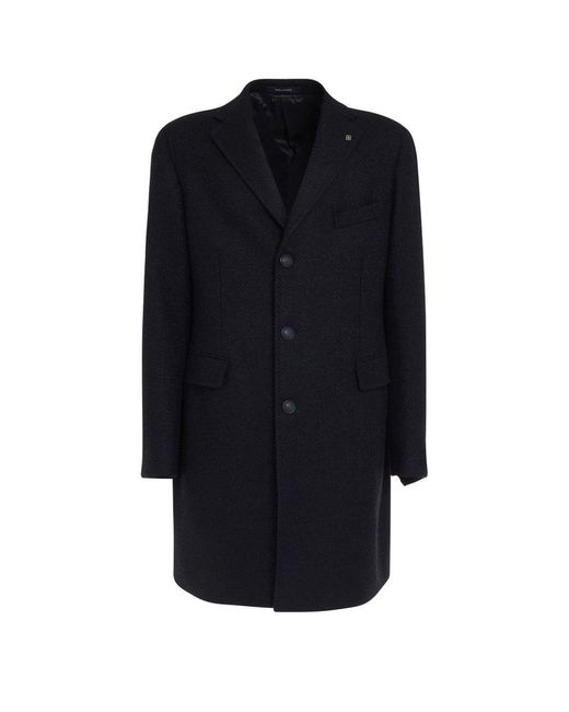 Tagliatore Blue Notched-Lapels Single-Breasted Coat for men