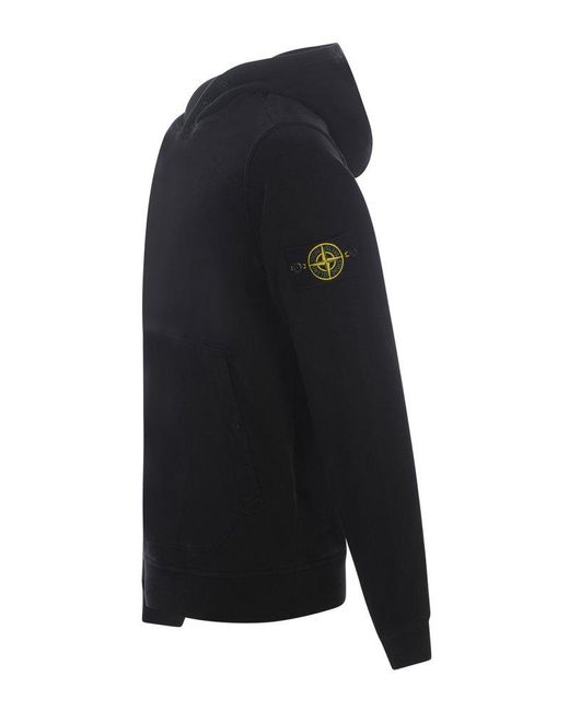 Stone Island Blue Logo Patch Long-sleeved Hoodie for men