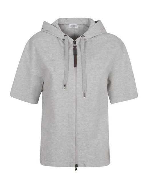 Brunello Cucinelli Gray Short-sleeved Zipped Sweatshirt