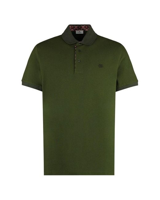 Etro Green Short Sleeve Cotton Polo Shirt for men