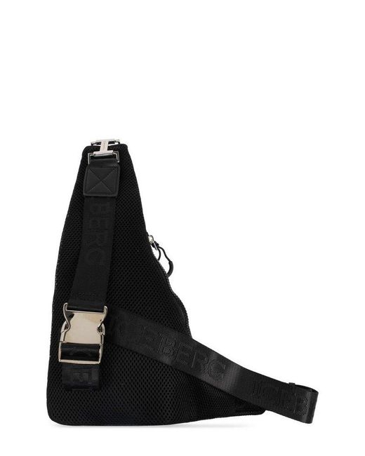 Iceberg Black Maxi Pocket Personalized Ribbon Shoulder Bag for men
