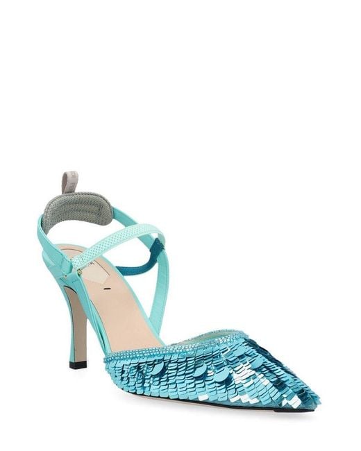 Fendi Blue Sequin-embellished High-heeled Slingback Pumps