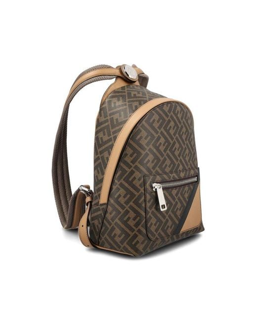 Fendi Brown Chiodo Ff Jacquard Small Backpack for men