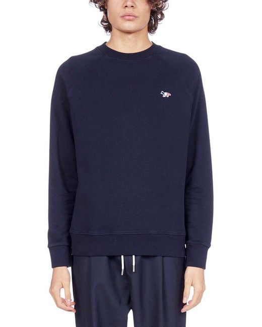 Maison Kitsuné Tricolor Fox Patch Sweatshirt in Blue for Men | Lyst UK