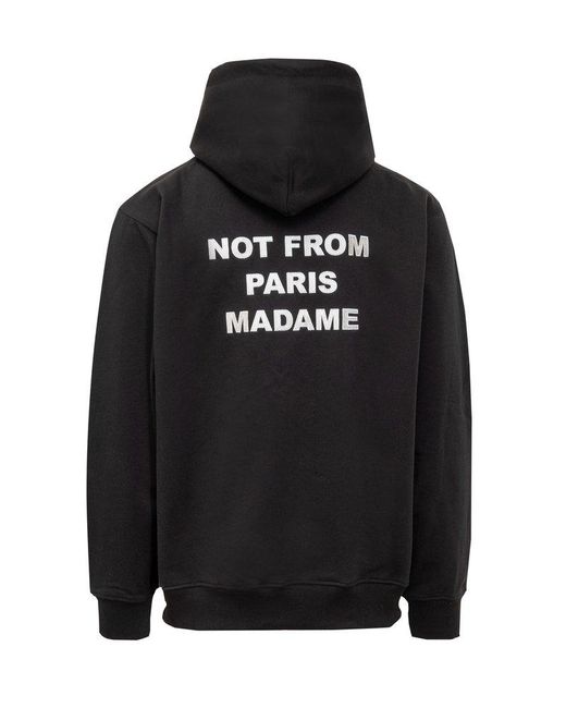 Drole de Monsieur Black Slogan-Printed Drawstring Hoodie for men